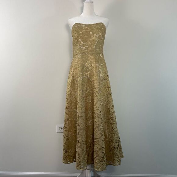 Lilly Pulitzer Aubrianna Strapless Gold Lace Midi Dress Size 8 NEW Event Wedding - Picture 2 of 11